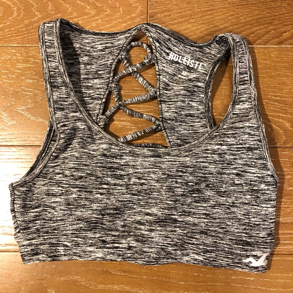 Hollister Heathered Black Strappy Sports Bra